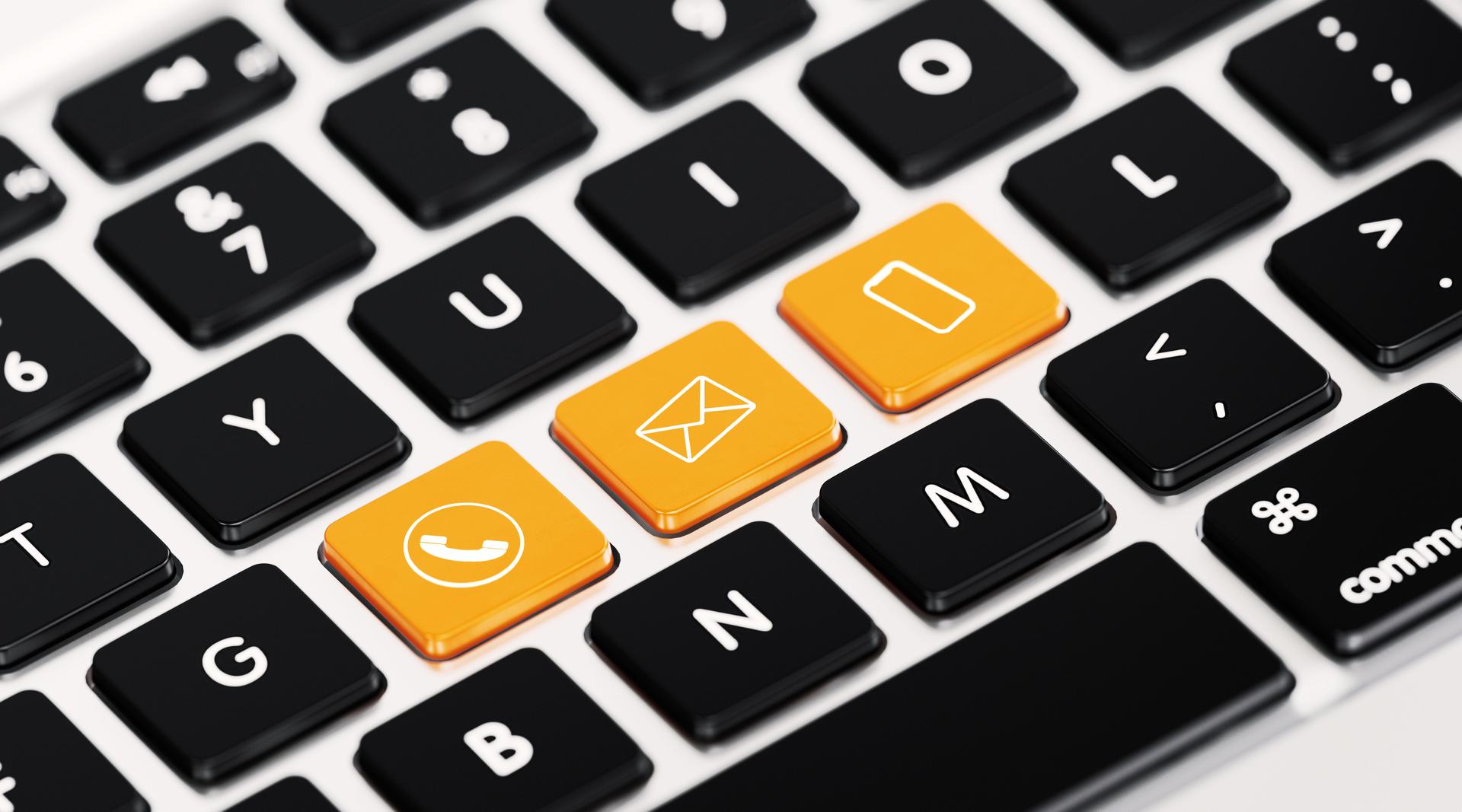 Modern White Keyboard with Three Yellow Colored Contact Us Buttons